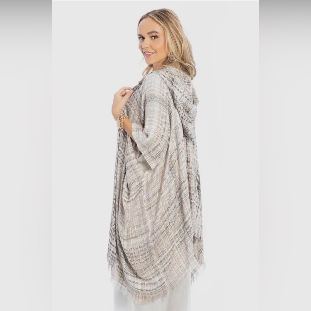 Anthropologie Saachi Soft Plaid Hooded Cotton Wool Ruana